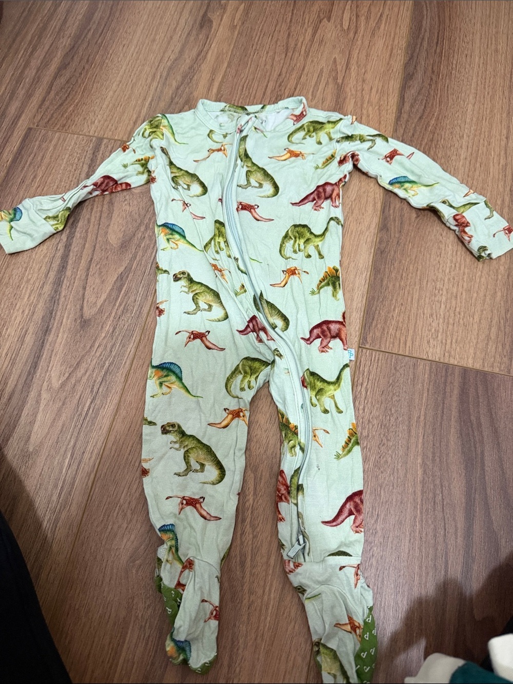 Posh Peanut Sage Green Dinosaur Footed One-Piece